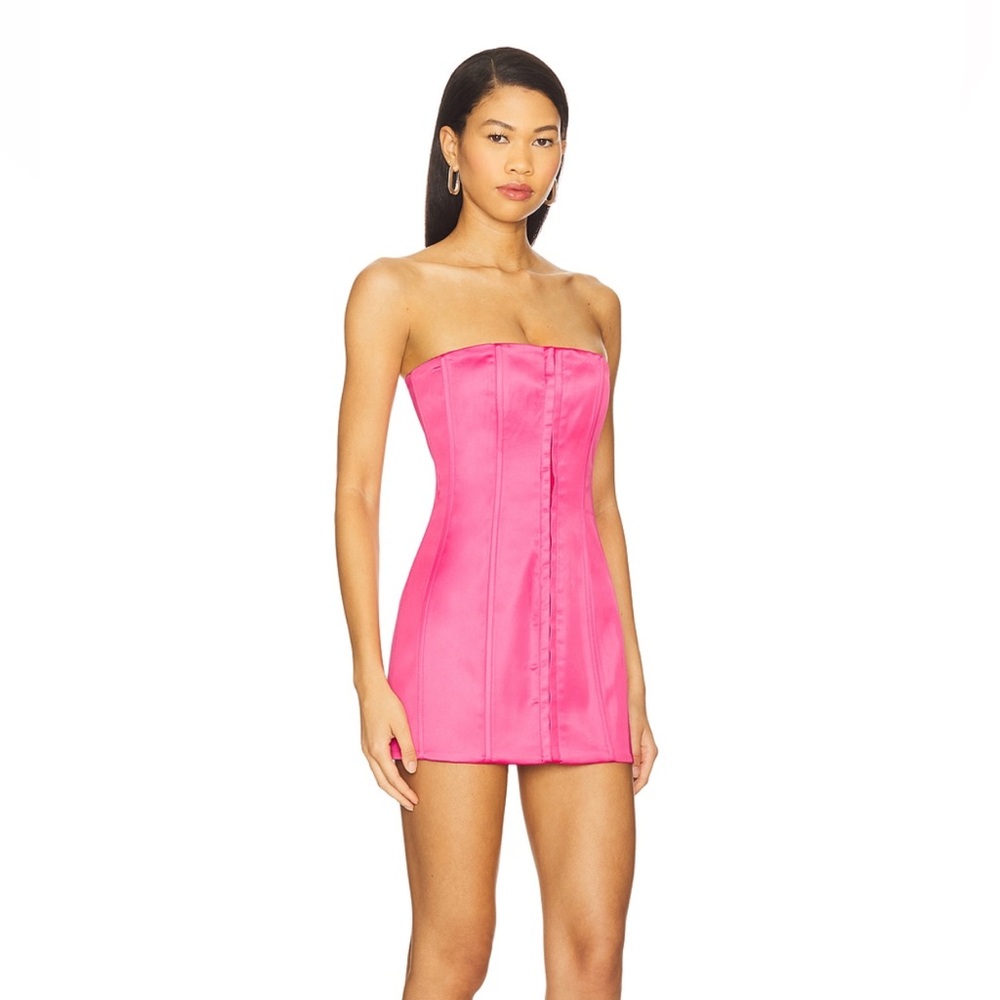 NWT Guizio Satin Corset Strapless Mini Dress in True Pink